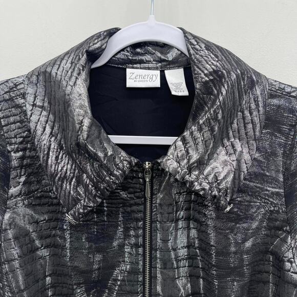 Chicos‎ Zenergy Metallic Jacket Womens XS Silver Full Zip Lightweight Casual - Picture 3 of 7